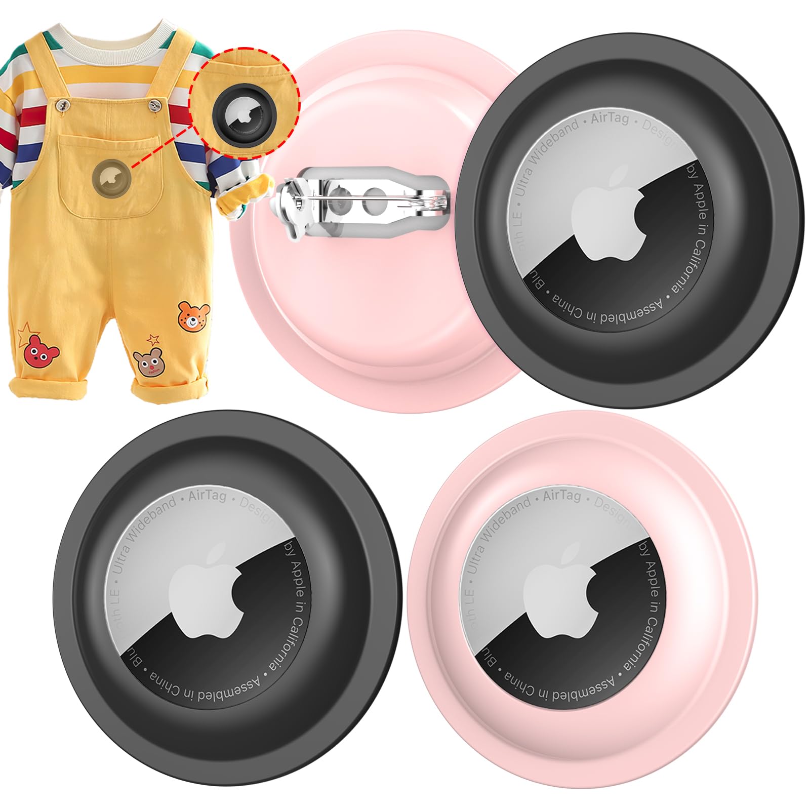 Airtag Holder For Kids,4 Pack Apple Air Tag Holder For Kids Discreet,Safety Pin Gps Tracker Hidden Inside Kids Clothes, Shoe Or